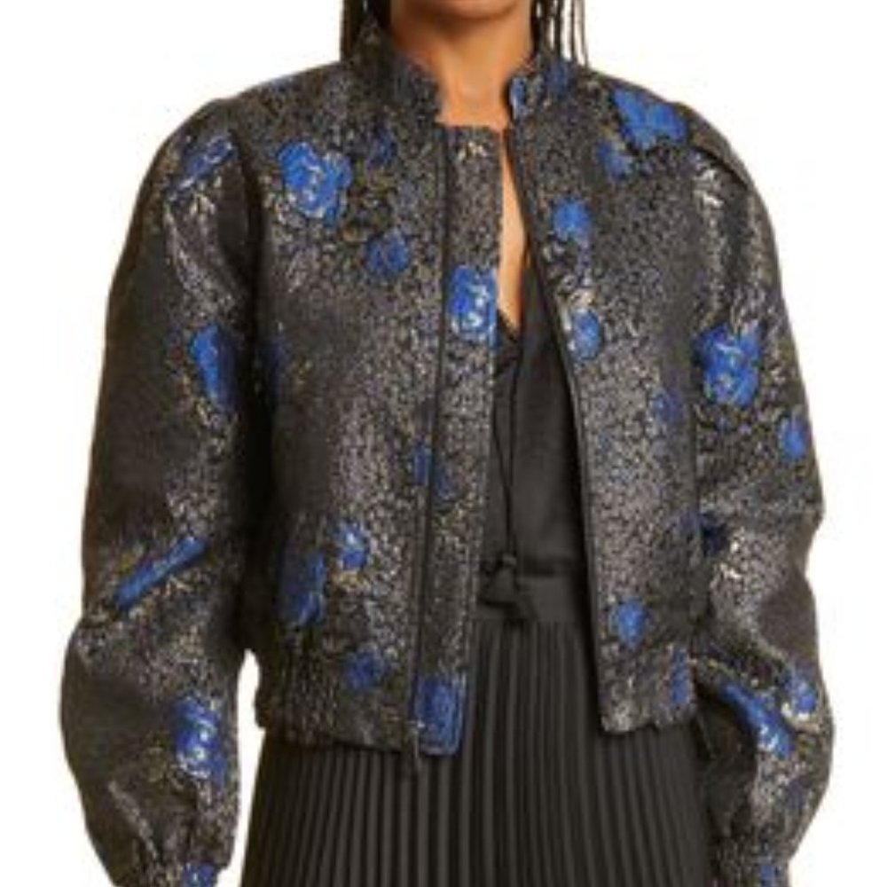 Haute Hippie Ruth Metallic Floral Brocade Bomber Jacket - size XL - Picture 2 of 11